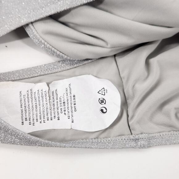 H&M Plunge One Piece Swimsuit Size XL Silver Glitter Maillot Sexy Glam High Cut - Picture 7 of 7